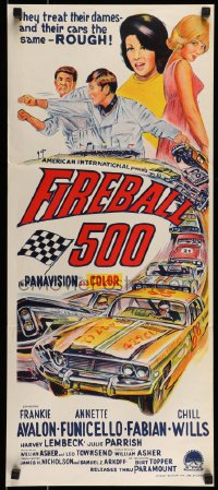8g872 FIREBALL 500 Aust daybill 1966 driver Frankie Avalon & Annette Funicello, cool car art!