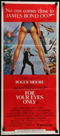 8g880 FOR YOUR EYES ONLY Aust daybill 1981 Roger Moore as James Bond, art by Brian Bysouth!