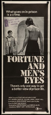 8g881 FORTUNE & MEN'S EYES Aust daybill 1971 homosexual life behind bars, what goes on in prison is a crime