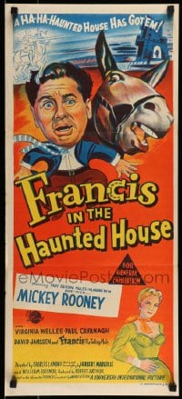 8g884 FRANCIS IN THE HAUNTED HOUSE Aust daybill 1956 wacky art of Mickey Rooney w/Francis the talking mule!
