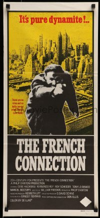 8g888 FRENCH CONNECTION Aust daybill 1971 Gene Hackman in movie chase climax, William Friedkin