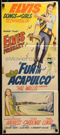 8g890 FUN IN ACAPULCO Aust daybill 1963 Elvis Presley in fabulous Acapulco, sexy Ursula Andress!