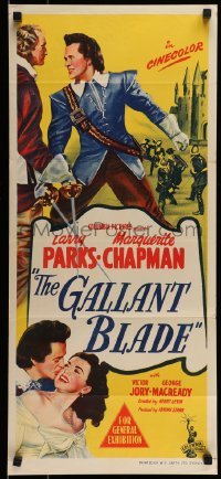8g894 GALLANT BLADE Aust daybill 1948 swordsman & lover Larry Parks & Chapman in medieval France!
