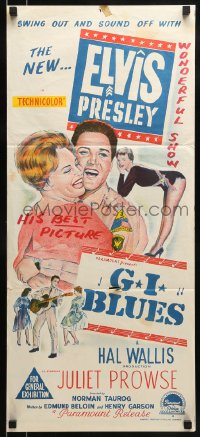 8g893 G.I. BLUES Aust daybill 1960 swing out and sound off with Elvis Presley & sexy Juliet Prowse!