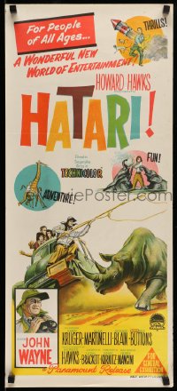 8g907 HATARI Aust daybill 1962 Howard Hawks, artwork of John Wayne in Africa!