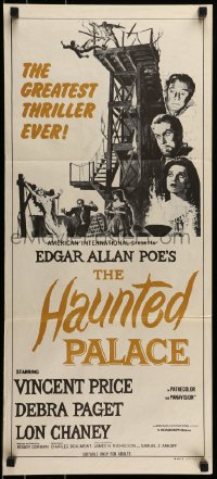 8g908 HAUNTED PALACE Aust daybill 1970s Vincent Price, Lon Chaney, Edgar Allan Poe, horror art!