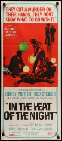 8g915 IN THE HEAT OF THE NIGHT Aust daybill 1967 Sidney Poitier, Rod Steiger, cool crime art!