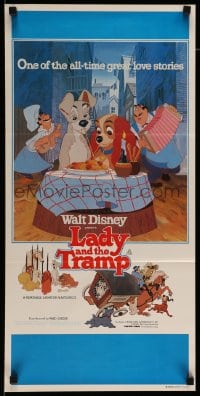 8g924 LADY & THE TRAMP Aust daybill R1980 Walt Disney romantic canine dog classic cartoon!