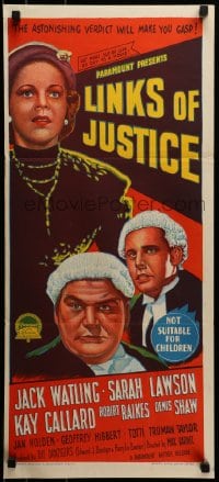 8g929 LINKS OF JUSTICE Aust daybill 1958 Jack Watling, Lawson, completely different artwork!