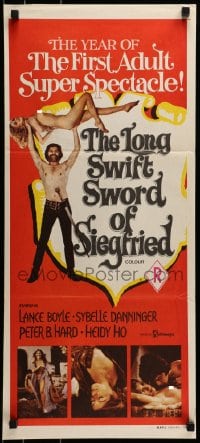 8g935 LONG SWIFT SWORD OF SIEGFRIED Aust daybill 1972 Sybil Danning, wild artwork, sword & sorcery