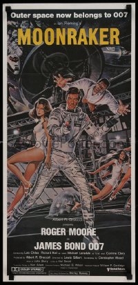 8g943 MOONRAKER Aust daybill 1979 Roger Moore as James Bond by Goozee, w/ border design!