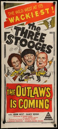 8g949 OUTLAWS IS COMING Aust daybill 1965 The Three Stooges with Curly-Joe are wacky cowboys!