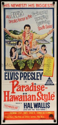 8g950 PARADISE - HAWAIIAN STYLE Aust daybill 1966 art of Elvis Presley& beach babes!