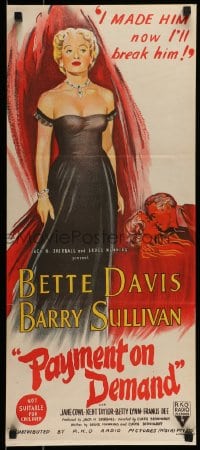 8g951 PAYMENT ON DEMAND Aust daybill 1951 Bette Davis made and will break Barry Sullivan!