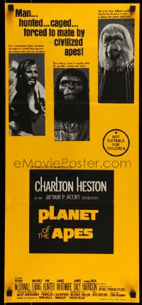 8g955 PLANET OF THE APES Aust daybill 1968 Charlton Heston, classic sci-fi, forced to mate!