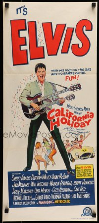 8g973 SPINOUT Aust daybill 1966 Elvis playing a double-necked guitar, no brakes on the fun!