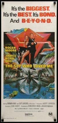 8g974 SPY WHO LOVED ME Aust daybill R1980s great art of Roger Moore as James Bond 007 by Bob Peak!