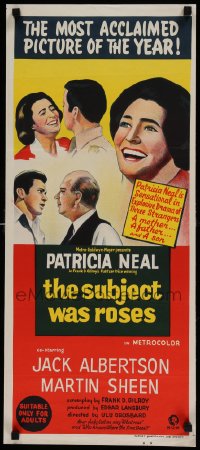 8g981 SUBJECT WAS ROSES Aust daybill 1968 Martin Sheen, Patricia Neal, a story of three strangers!