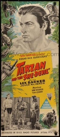 8g986 TARZAN & THE SHE-DEVIL Aust daybill 1953 Lex Barker, sexy Joyce MacKenzie, Burr and a chimp!