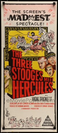 8g992 THREE STOOGES MEET HERCULES Aust daybill 1961 Moe Howard, Larry Fine & Joe DeRita, Burke!