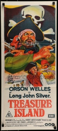 8g996 TREASURE ISLAND Aust daybill 1972 great art of Orson Welles as pirate Long John Silver!