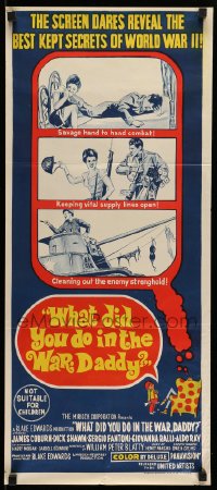 8g999 WHAT DID YOU DO IN THE WAR DADDY Aust daybill 1966 James Coburn, Blake Edwards, funny design!