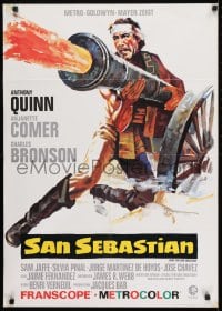 8g615 GUNS FOR SAN SEBASTIAN German 1968 artwork of one-man army Anthony Quinn firing cannon!