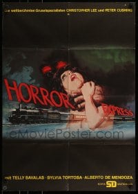 8g626 HORROR EXPRESS German 1973 Christopher Lee, cool horror art of girl strangled by monster!