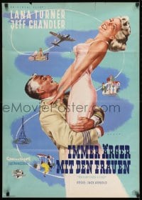 8g650 LADY TAKES A FLYER German 1958 close up art of Jeff Chandler nuzzling sexiest Lana Turner!