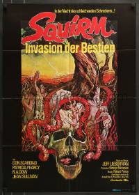 8g709 SQUIRM German 1976 gruesome Drew Struzan border art, it was the night of the crawling terror!