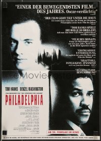 8g472 PHILADELPHIA advance German 12x19 1993 Tom Hanks, Denzel Washington, directed by Jonathan Demme!