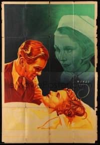8g461 UNKNOWN GERMAN POSTER German 38x56 1948 art of man at patient's bed side & nurse by Wendt!