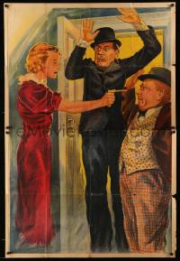 8g460 PAT & PATACHON German 38x56 1930s great art of woman pointing gun at the mismatched heroes!