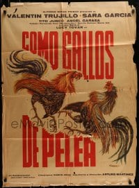 8g327 COMO GALLOS DE PELEA Mexican poster 1977 Valentin Trujillo, Sara Garcia, cock fighting art!