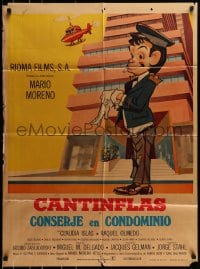 8g328 CONSERJE EN CONDOMINIO Mexican poster 1974 cartoon art of condo concierge Cantinflas!