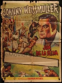 8g337 JUNGLE JIM Mexican poster 1950s completely different art of Johnny Weissmuller & chimp!