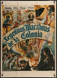 8g341 LEYENDAS MACABRAS DE LA COLONIA Mexican poster 1974 cool horror art of masked wrestlers!