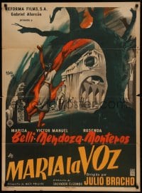 8g342 MARIA LA VOZ Mexican poster 1955 artwork of girl running to abandoned church by Josep Renau!