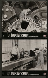 8g306 MODERN TIMES 4 French LCs R2002 great images of Charlie Chaplin w/cast, classic gears!