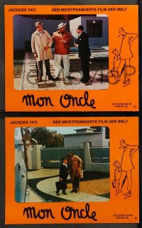 8g052 MON ONCLE 16 German LCs R1970s Jacques Tati as My Uncle, Mr. Hulot, great border art!