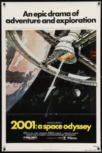 8j019 2001: A SPACE ODYSSEY 1sh R1980 Stanley Kubrick, art of space wheel by Bob McCall!