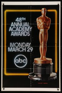 8j007 48TH ANNUAL ACADEMY AWARDS 1sh 1976 huge image of Oscar statuette, ABC Television!