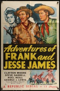 8j025 ADVENTURES OF FRANK & JESSE JAMES 1sh 1948 Clayton Moore, Steve Darrell, western serial!