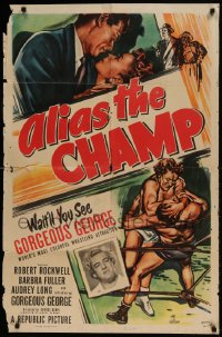 8j036 ALIAS THE CHAMP 1sh 1949 cool art of pro wrestler Gorgeous George doing figure 4 leg lock!