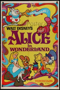 8j037 ALICE IN WONDERLAND 1sh R1974 Walt Disney, Lewis Carroll classic, cool psychedelic art!