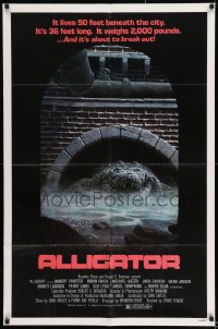 8j043 ALLIGATOR 1sh 1980 cool different artwork of twisted alligator by J. Lamb!