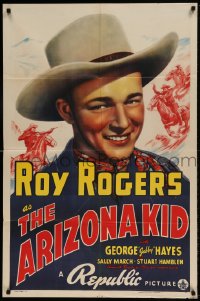 8j058 ARIZONA KID 1sh 1939 great image of cowboy Roy Rogers in singing western!