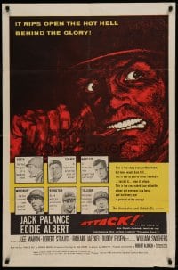 8j060 ATTACK style A 1sh 1956 Robert Aldrich, art of WWII soldier Jack Palance pulling grenade pin!