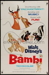 8j069 BAMBI style A 1sh R1966 Walt Disney cartoon deer classic, great art with Thumper & Flower!
