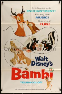 8j070 BAMBI style A 1sh R1975 Walt Disney cartoon deer classic, great art with Thumper & Flower!